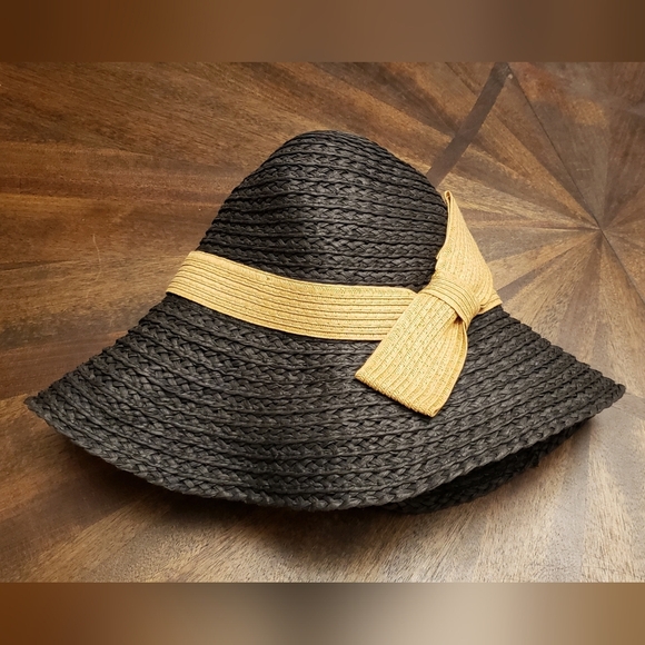 INC International Concepts Straw Bow Kettle Hat Black Floppy Sun Hat One Size - Picture 5 of 8